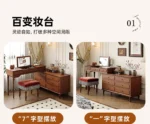 Minimalist oak wood dressing table with mirror, stool, and six drawers in a modern bedroom setting