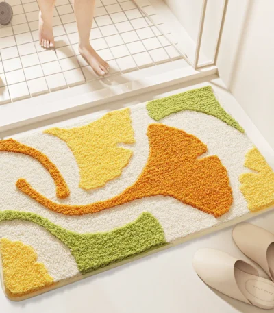 Creative Ginkgo Leaf Bath Mat Thick Plush Bathroom Rug Large-capacity Water-absorbent Anti-slip Foot Mat Bathroom Carpet