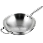 Tri-Ply Stainless Steel Wok Pan 12.6 Inch Stir-Frying Pan Induction Cooking Pan Dishwasher and Oven Safe with Auxiliary