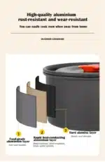 Aluminum Outdoor Camping Cookware Set, With Mesh Bag Folding Cookset Camping Kitchen Cooking Teapot and Pans Equipment