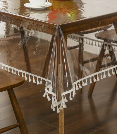 PVC Soft Glass Tablecloth,retro Fringed Lace Waterproof Oil-proof Household,light Luxury High-end Coffee and Eating Table