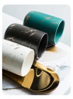 Creative Marbled Gold Plated Mouthwash Cup Couple Toothbrush Holder Bathroom Accessories Ceramic Mouthwash Cup Home