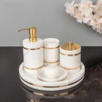 Volakos White Natural Marble Bathroom Accessories Golden Luxury Soap Dish Soap Dispenser Toothbrush Holder Tray Bathroom Set