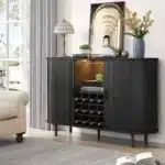 Wine Bar Cabinet w/ LED Light,Liquor Cabinet for Home,Coffee Bar Cabinet w/ Wine Rack & Glass Holder,Walnut Buffet