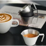 MHW-3BOMBER Espresso Measuring Cup 100ml Dual Pour Spouts & Accurate Scale Stainless Steel Shot Cup for Baristas – in a