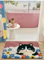 Cute Cartoon Cat Bath Mat - Super Soft Memory Foam Bathroom Rug, Fast Absorbing Quick Dry, Non-Slip Shower Mat for Kids