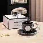 3D Camellia Embossed Ceramic Coffee Cup with Saucer Set, Luxury Mug, Vintage Floral Tea Cup 300ml, Gift for Her Home &