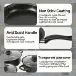 13-Piece Nonstick Cookware Set Black - Induction Compatible Pot Pan Set with Frying Pan & Utensils for Kitchen &