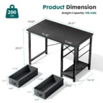 JHK 47IN Computer Desk with 2 Drawers For Study Office Gaming Wood Table with Adjustable Position Drawers Modern Work Table