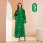 Men Plush Long Fleece Bathrobe Soft Terry Cloth Robe with Belt Multi-Color Cozy Loungewear for Unisex Warm Winter Sleep Robe