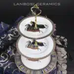 European Style Ceramic Double Layered Tray Fruit And Candy Plate Afternoon Tea Cake Stand Three Tier Dessert Holder Serving