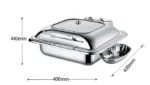 Elegant gold chafing dish set with glass lid window and hydraulic soft-close mechanism