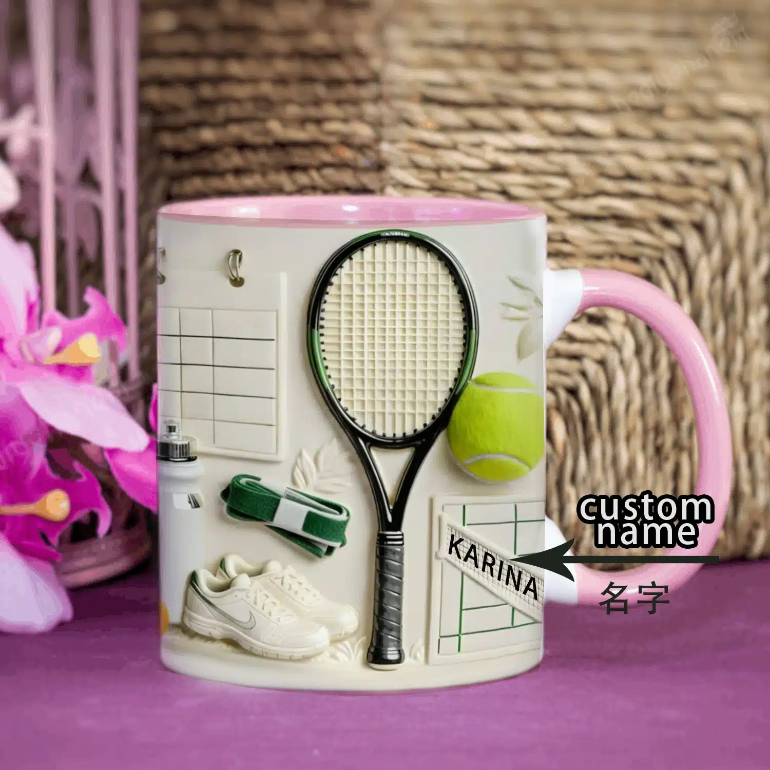 Custom Tennis Theme Ceramic Mug with Name Personalization - Sports Gift for Tennis Lovers