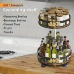 3-tier rotating spice rack filled with spice jars on a kitchen counter, 360-degree view