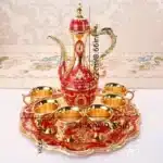 European Style Tea Set 6 Luxury Coffee Cup Vintage Metal Turkish Coffee Pot Set Craft Tea Tray and Teapot for Serving Tea