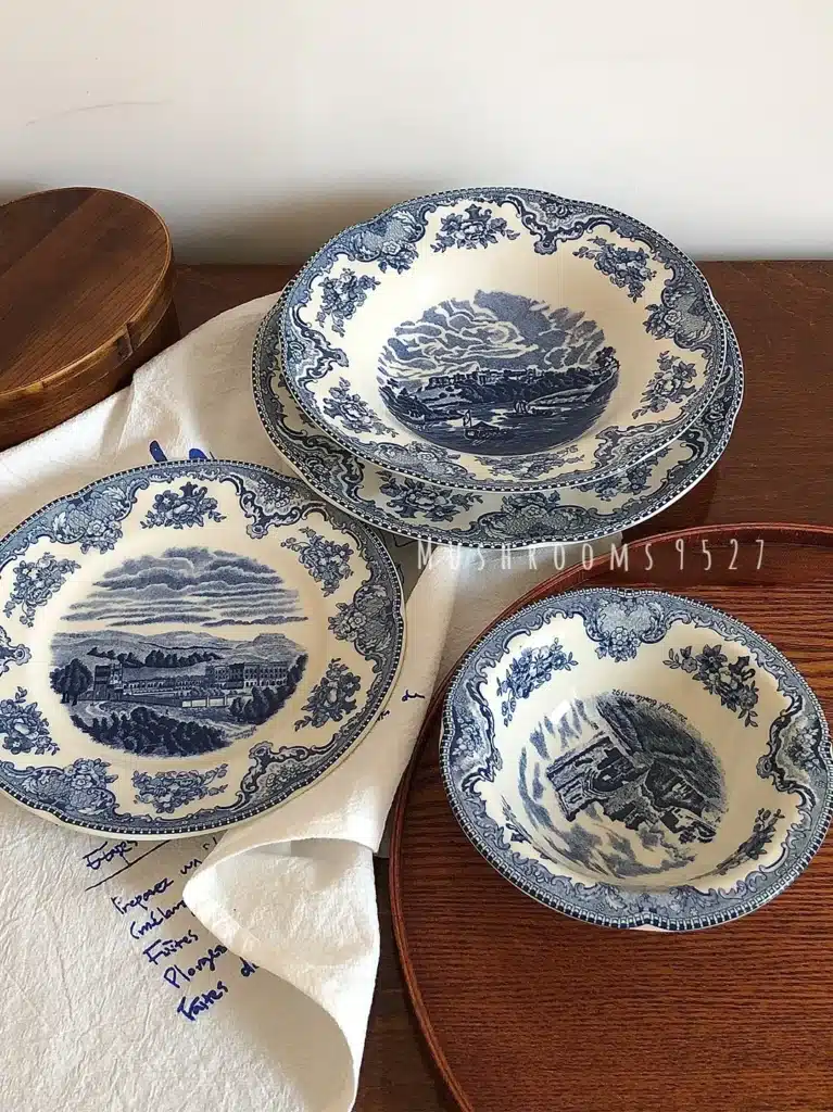 English Retro Blue Breakfast Dessert Plate Salad Bowl Pasta Plate Soup Bowl Steak Plate Home Tableware Set dish set тарелки