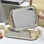 Luxury Gold Silver Serving Tray Middle Eastern Style Decorative Fruit Jewelry Dessert Nut Snack Plate For Home Room Display