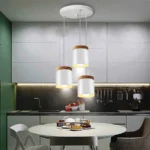 Modern Minimalist E27 Pendant Lights Bar Cafe Restaurant Home Decor Wood Aluminum Hanging Lamp 3-Heads White Lighting
