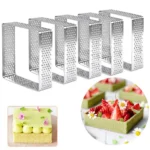 5PCS Square Shape Stainless Steel Perforated Tart Rings for Baking Puff Breads French Cake Mousse Tart Shell Mold Bakeware Rings - Image 15