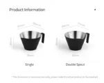 Stainless steel espresso measuring cup with precise scale and single spout