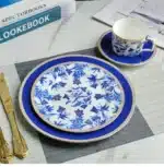 European Klein blue hibiscus bone porcelain plate ins wind European household high-end tableware housewarming gift box
