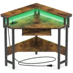 JHK Corner Desk Office Computer Desk for Small Space with LED Lights Gaming Table with Storage Shelves Power Outlets For