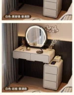 Goldoma modern minimalist dressing table with mirror and six drawers in a bedroom setting