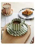 Simple Striped Ceramic Teacup Hotel Café Porcelain Coffee Cup 280ml Office Mug Breakfast Bread Dessert Mug Gift Table