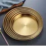 4 Sizes Deep Stainless Steel Meal Trays Round Dish Plates Barbecue Fruit Noodles Salad Mixing Dish Bowl Hotel Kitchen