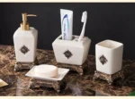 Vintage Court Metallic Ceramic Lotion Bottle Toothbrush Holder Mouthwash Cup Soap Dish Bathroom Accessories Household