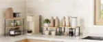 Simple Houseware Cabinet Organizer Shelf Kitchen Counter Shelves Kitchen Storage Spice Rack Stackable Metal and Engineered Wood - Image 39