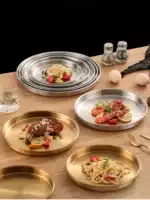 4 Sizes Deep Stainless Steel Meal Trays Round Dish Plates Barbecue Fruit Noodles Salad Mixing Dish Bowl Hotel Kitchen