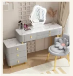 White modern dressing table with mirror and makeup stool - Goldoma furniture