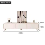 Nordic wood TV stand with drawers in a modern living room corner, featuring clean lines and ample storage