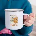 Custom Letter with Name Mug Bear Printed Creative Enamel Cup,Coffee Drink,Milk Mug,Handle Drinkware,Birthday Gifts for Kid