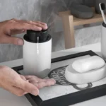 Nordic Ceramic Bathroom Lotion Bottle Press Hand Sanitizer Bottle Mouthwash Cup Toothbrush Holder Black Liquid Soap