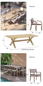 French retro oval dining table with natural wood top and teak base in a dining room setting