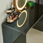 Minimalist vanity desk with drawers and mirror - Goldoma modern dressing table with stool