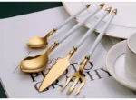 Elegant western dinnerware set with 4 pieces of 304 stainless steel spoon and fork on a table