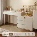 Solid Wood Dressing Table with Mirror and Stool - White – base detail