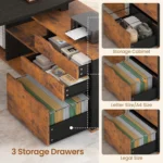 71" Executive Desk with File Cabinet, Large Office Desk with Drawers and Shelves, L Shaped Computer Desk with Power,