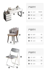 Modern wooden dressing table with mirror and 5 drawers – makeup vanity desk with LED lights and stool in bedroom setting