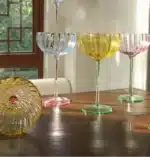 Colorful Glass Vertical Stripes Petal Shaped Glasses Goblet Grape Wine Glass Red Wine Glass Dessert Glass Bowl – base detail
