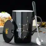 12 Constellations 420 Ml Ceramic Mugs Creative Mugs With Spoon Lid Black Mug New Bone China Coffee Cup Drinkware Couples