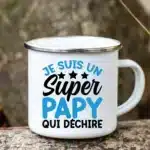 Super Papy Print Mugs Creative Coffee Cups Drink Water Tea Camping Cup Enamel Mug Outdoor Home Handle Drinkware Gift for
