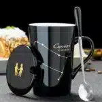 12 Constellations 420 Ml Ceramic Mugs Creative Mugs With Spoon Lid Black Mug New Bone China Coffee Cup Drinkware Couples
