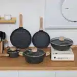 US Shipping Ceramic Cookware Sets Non Stick 15 PCS Pots and Pans Set Kitchenware – side view