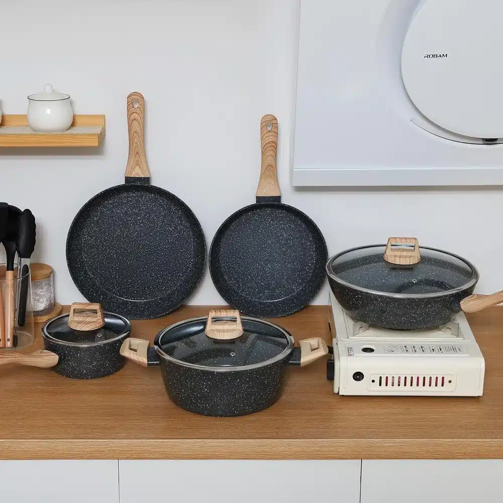US Shipping Ceramic Cookware Sets Non Stick 15 PCS Pots and Pans Set Kitchenware