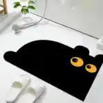 Cute Black Cat Shaped Quick-Dry Diatomaceous Earth Bath Mat Funny Cat Lovers Soft Diatom Mud Absorbent Floor Mat – top view