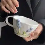 European Relief Ceramic Tulip Cup Afternoon Tea Dessert Pastry Tea Cup Painted Flowers Coffee Mug Couple's Water Cup Café
